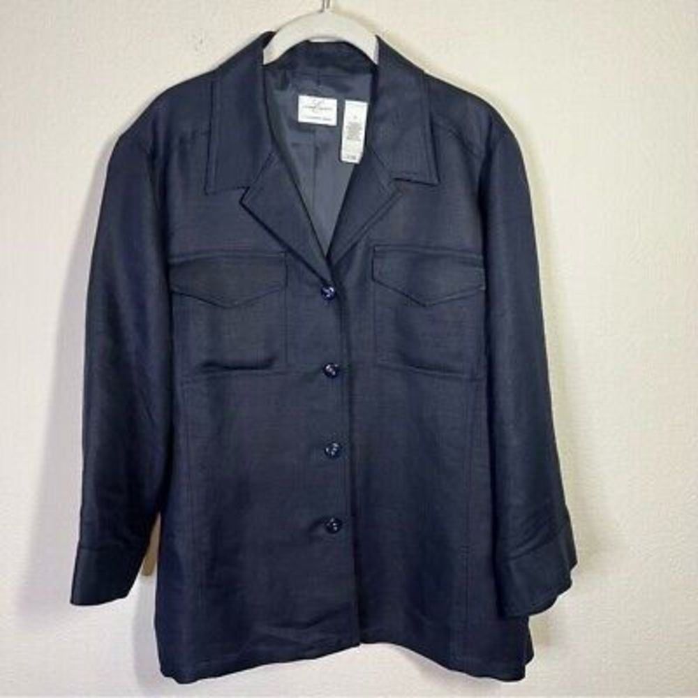 Emma James womens navy blue linen blend jacket size 16. Tried on, too big for me